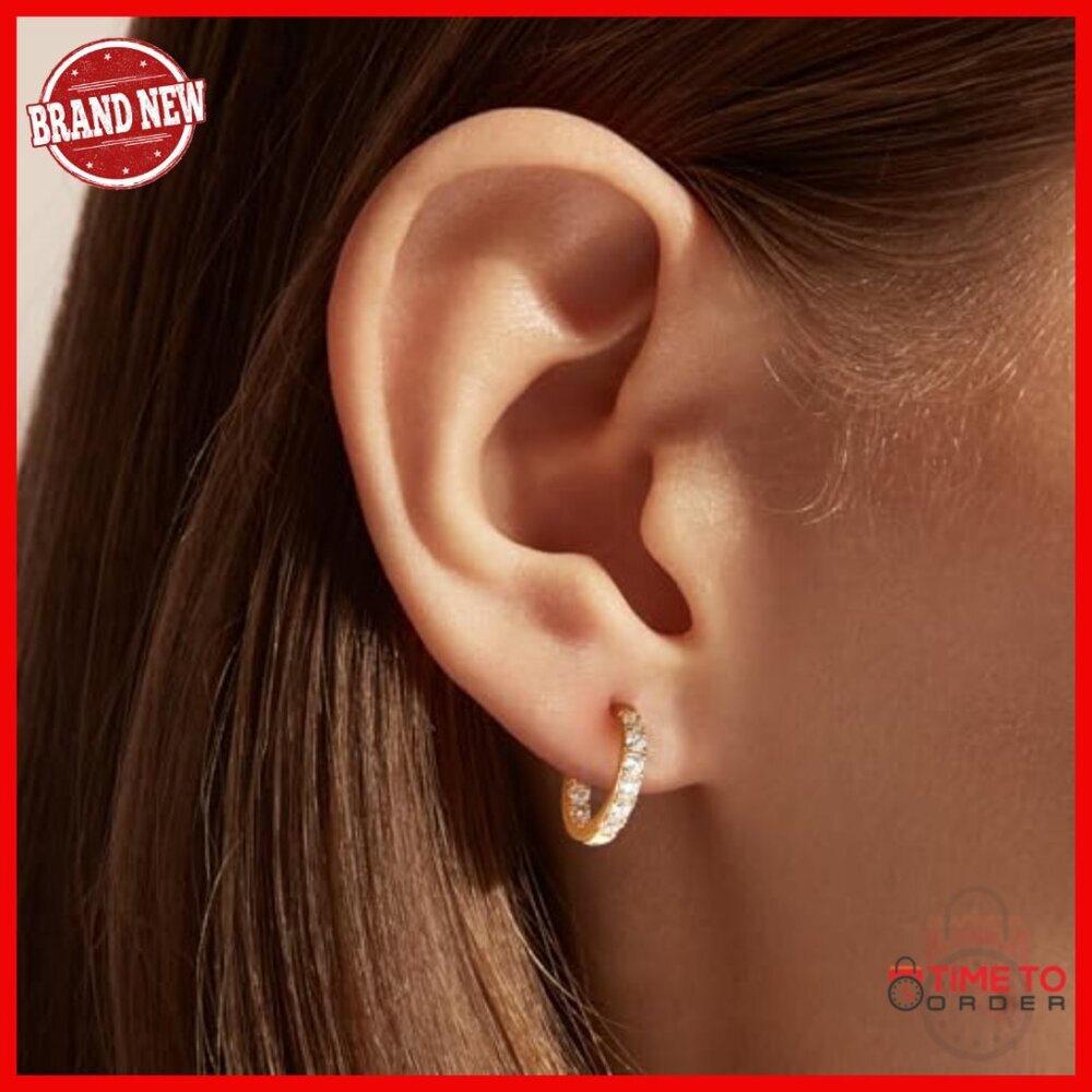Sterling Silver Gold Plated Cubic Zirconia Hoop Earrings 14mm/20mm/26mm - Picture 2 of 7